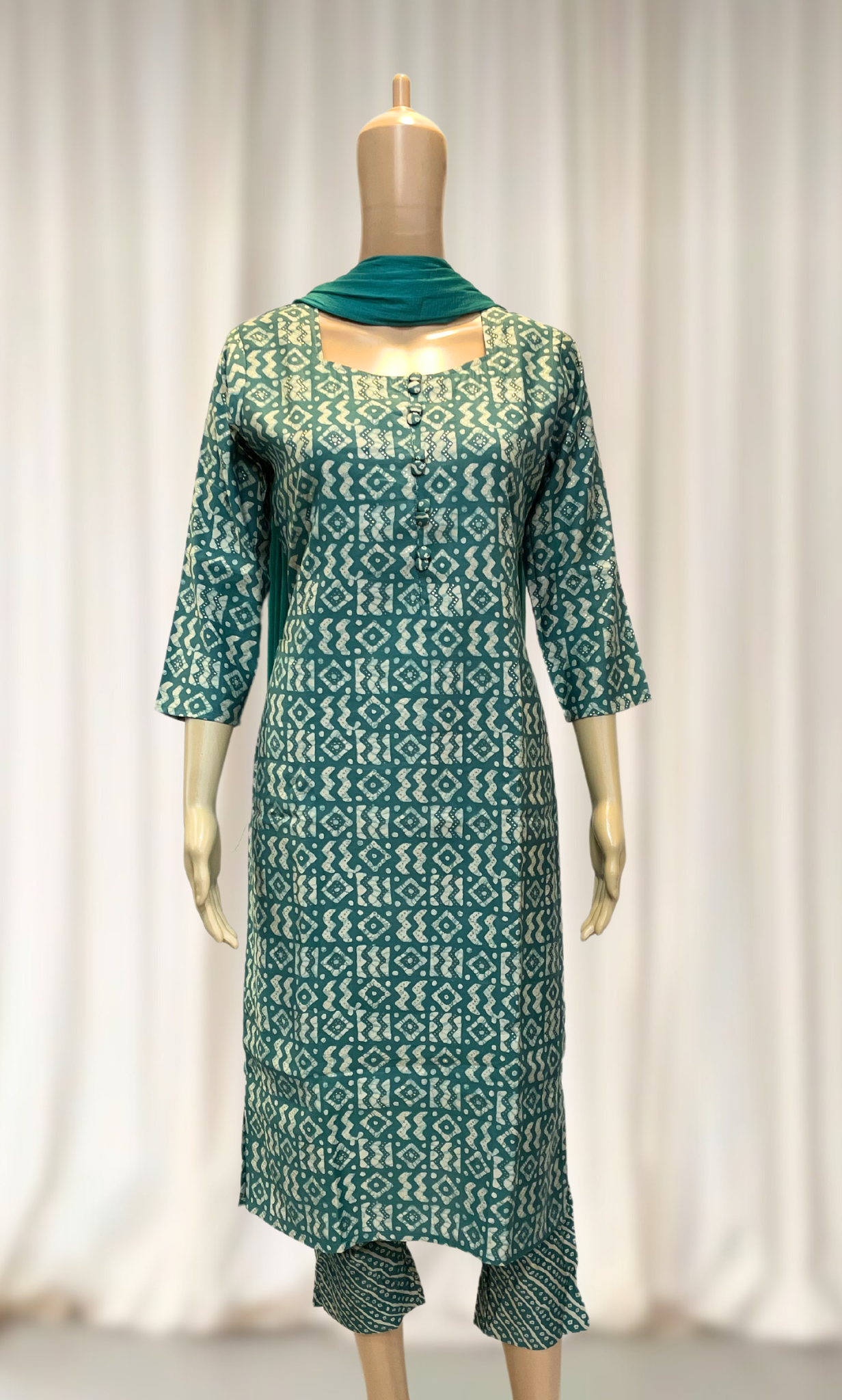 KS020 Classic Turquoise Green Chanderi Kurti Set (3pc)