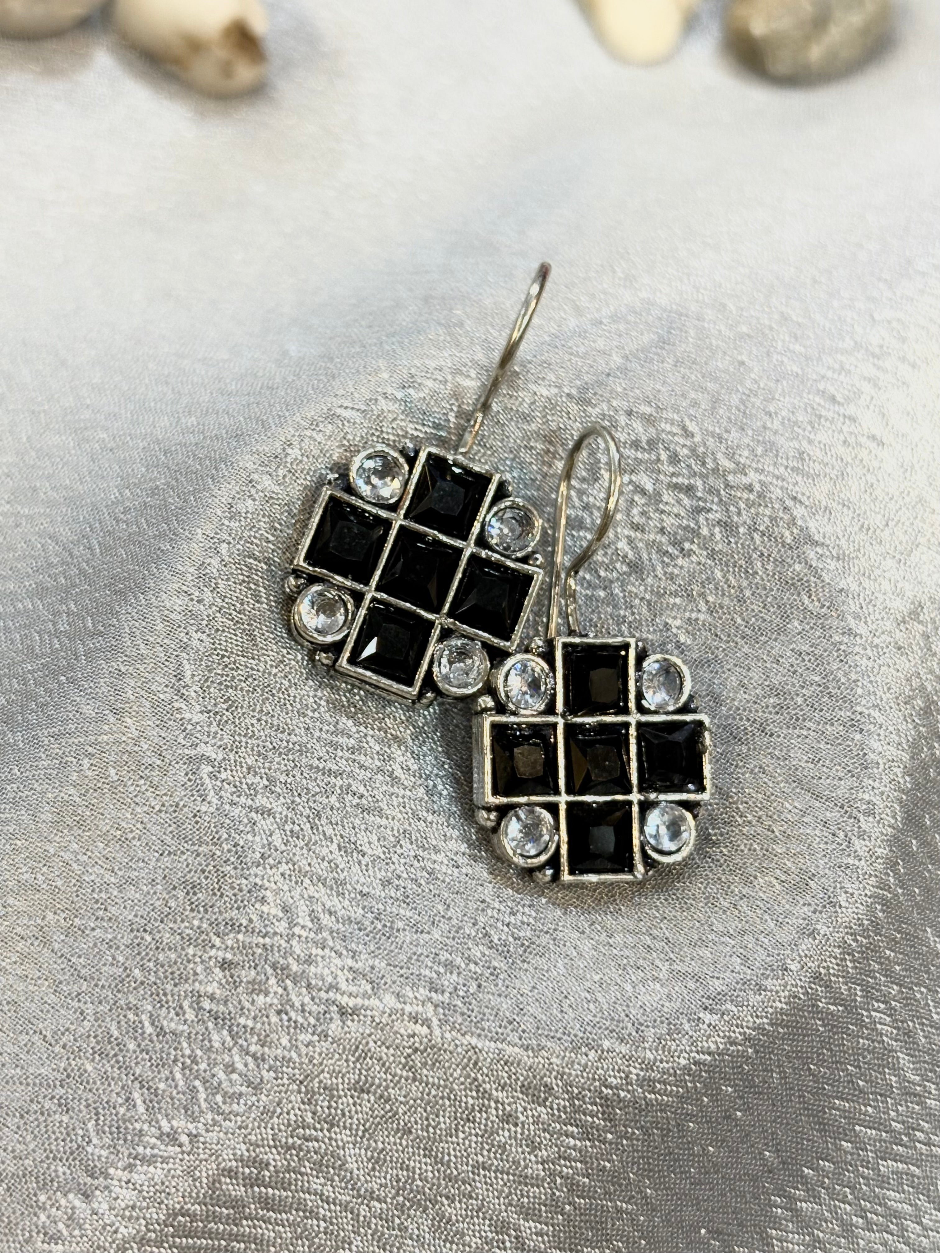 AE015 Silver Finish Oxidised Earrings