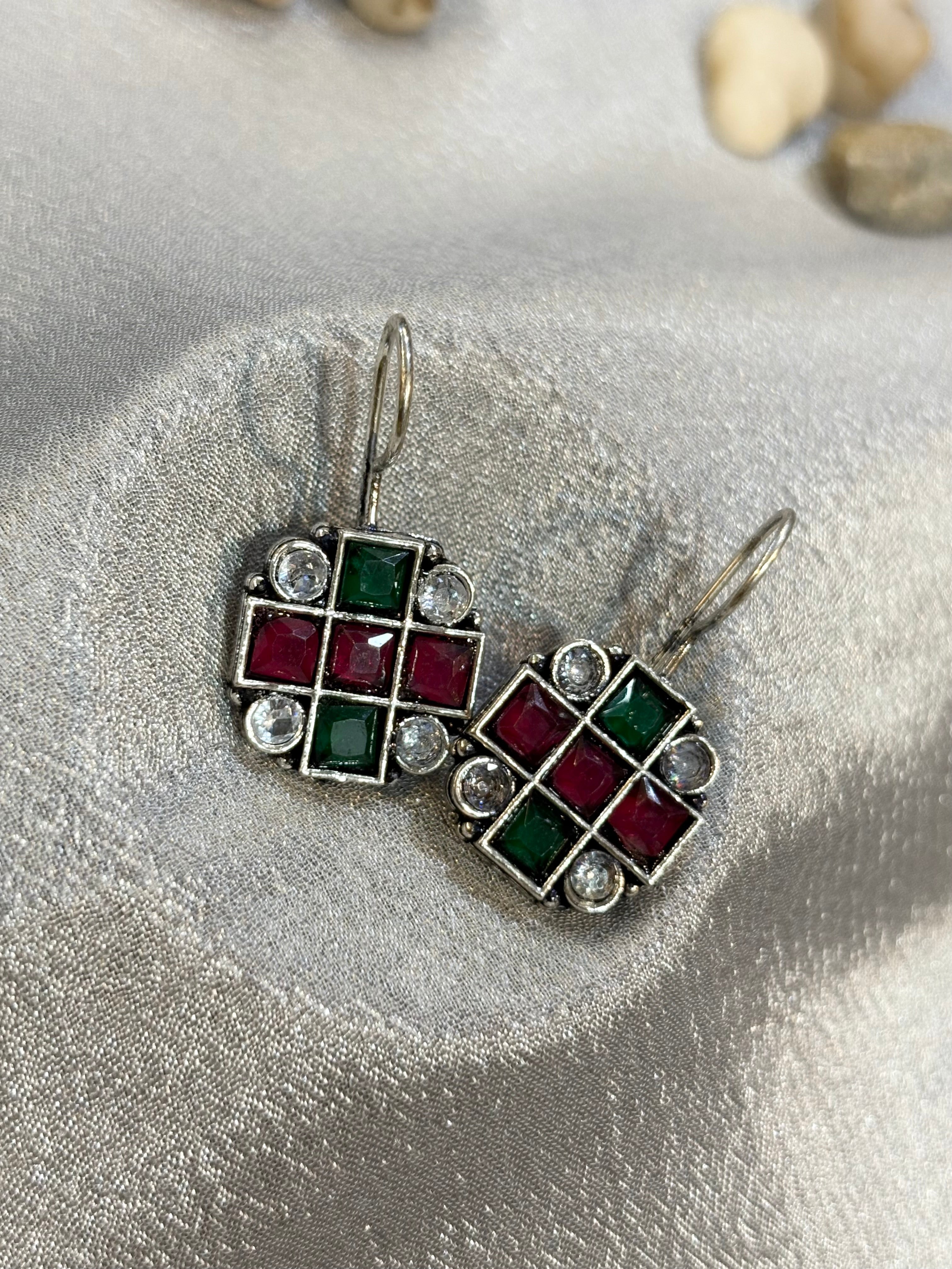 AE015 Silver Finish Oxidised Earrings