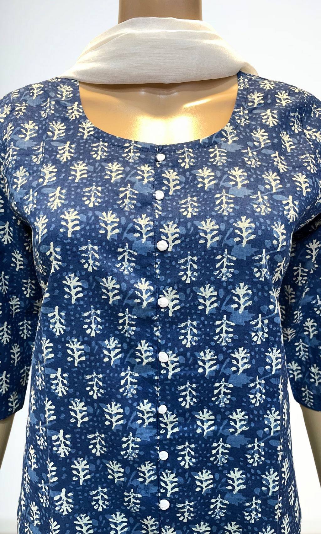 KS027 Indigo Blue Cotton Kurti Set (3pc)