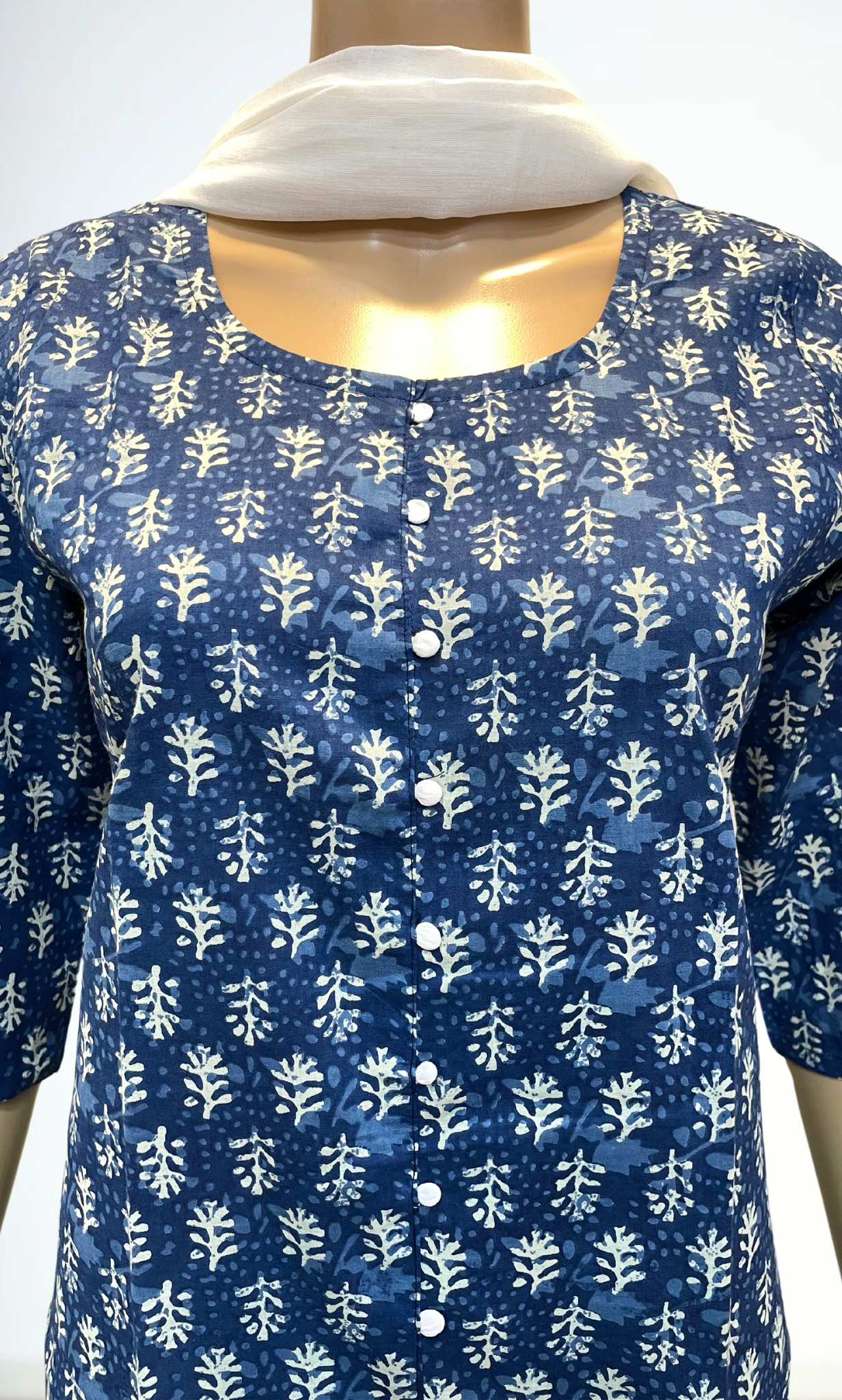 KS027 Indigo Blue Cotton Kurti Set (3pc)