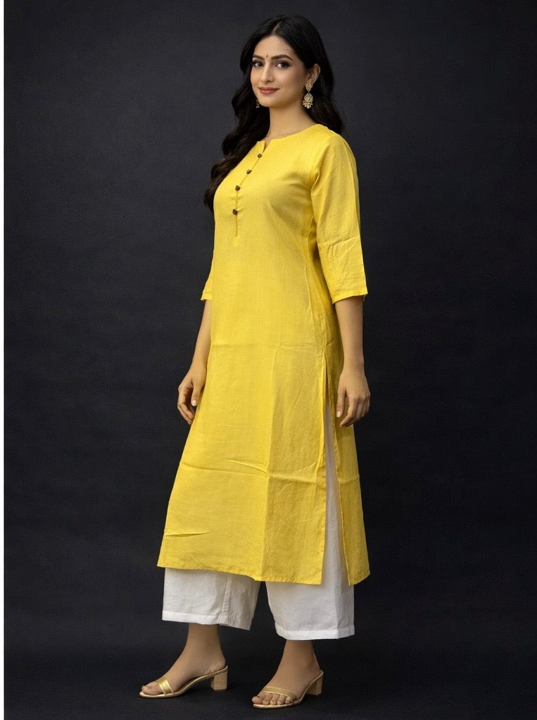 KC0034 Pure Muslin silk yellow kurti with cotton lining