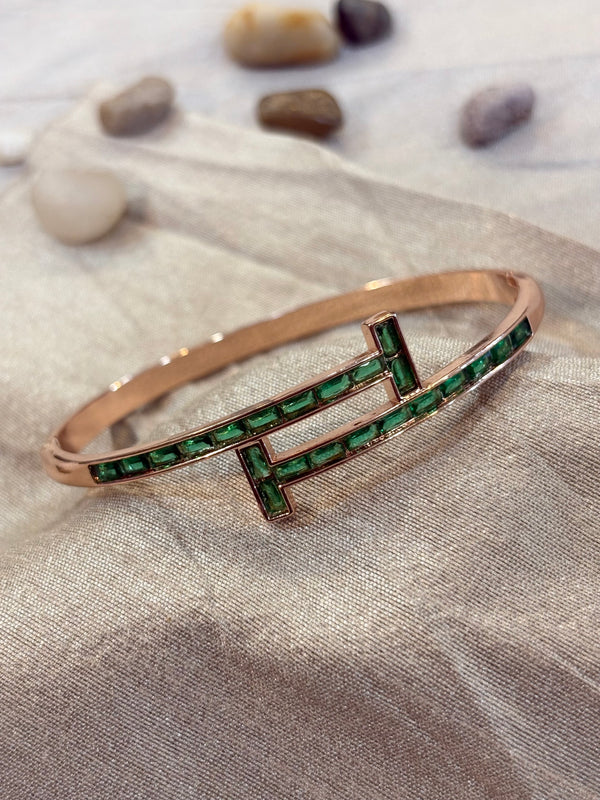 AB001 Rose gold Green Stone Bracelet