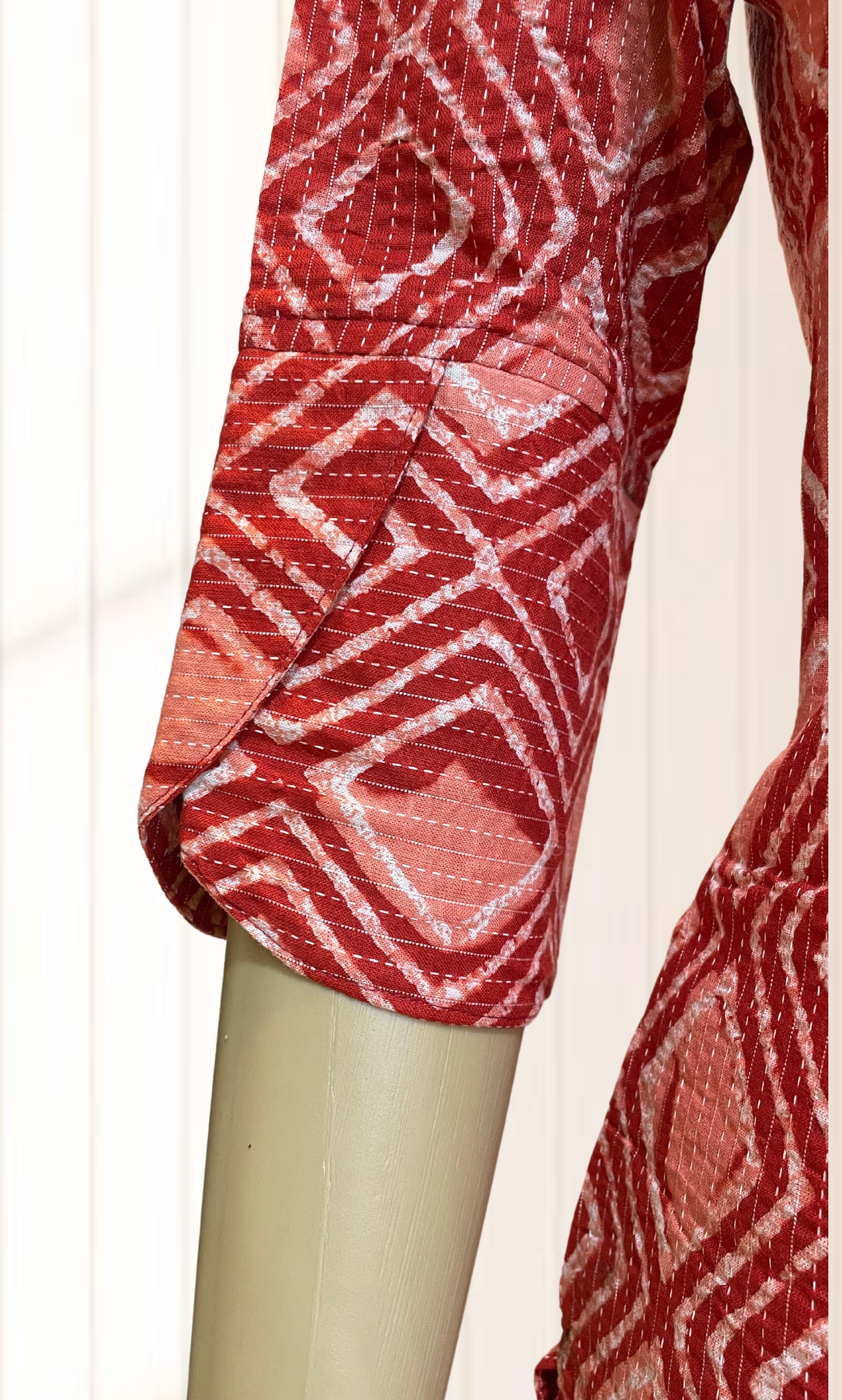 KS028 Red Geometric Pattern Cotton Kurti Set (3pc)