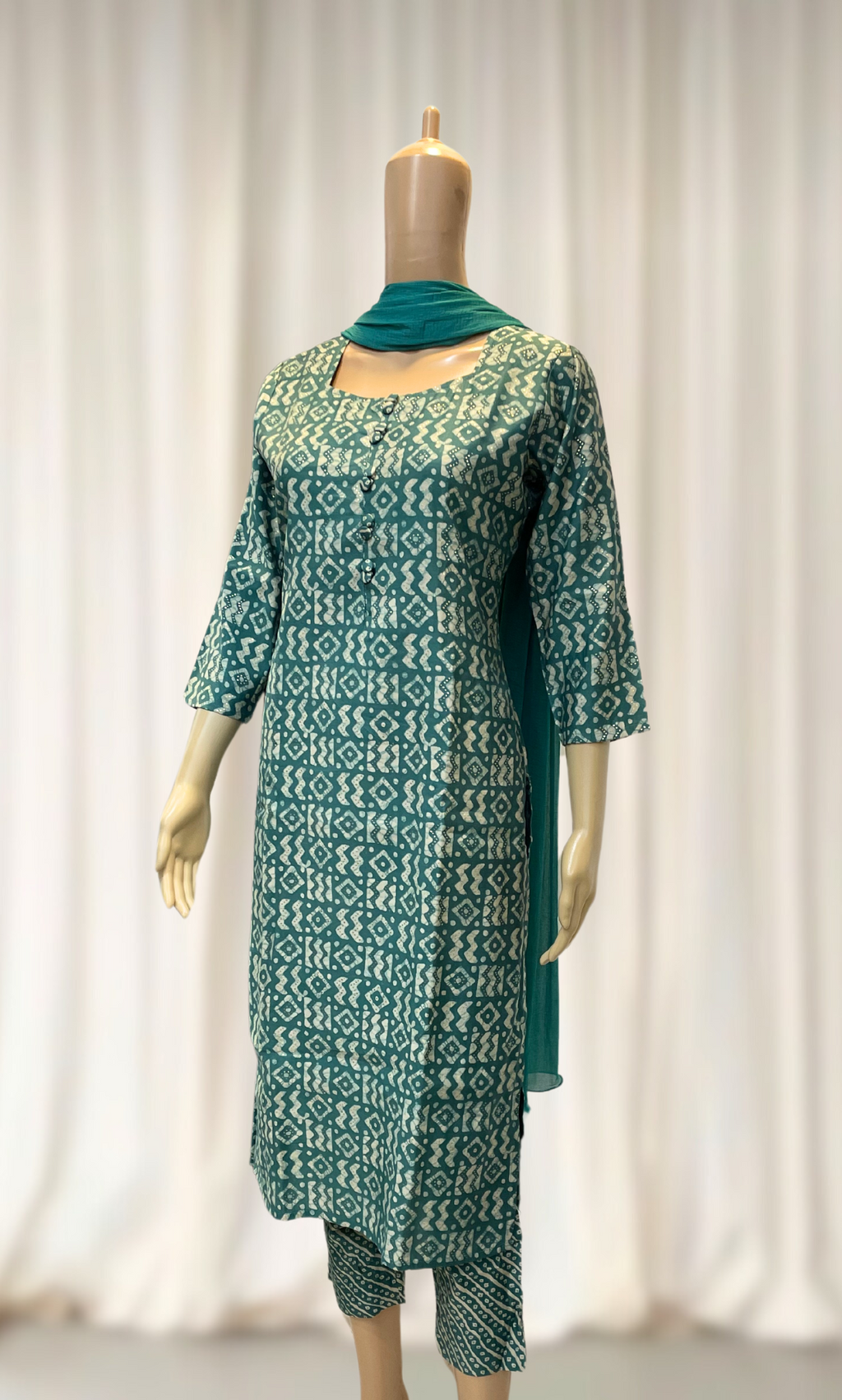 KS020 Classic Turquoise Green Chanderi Kurti Set (3pc)