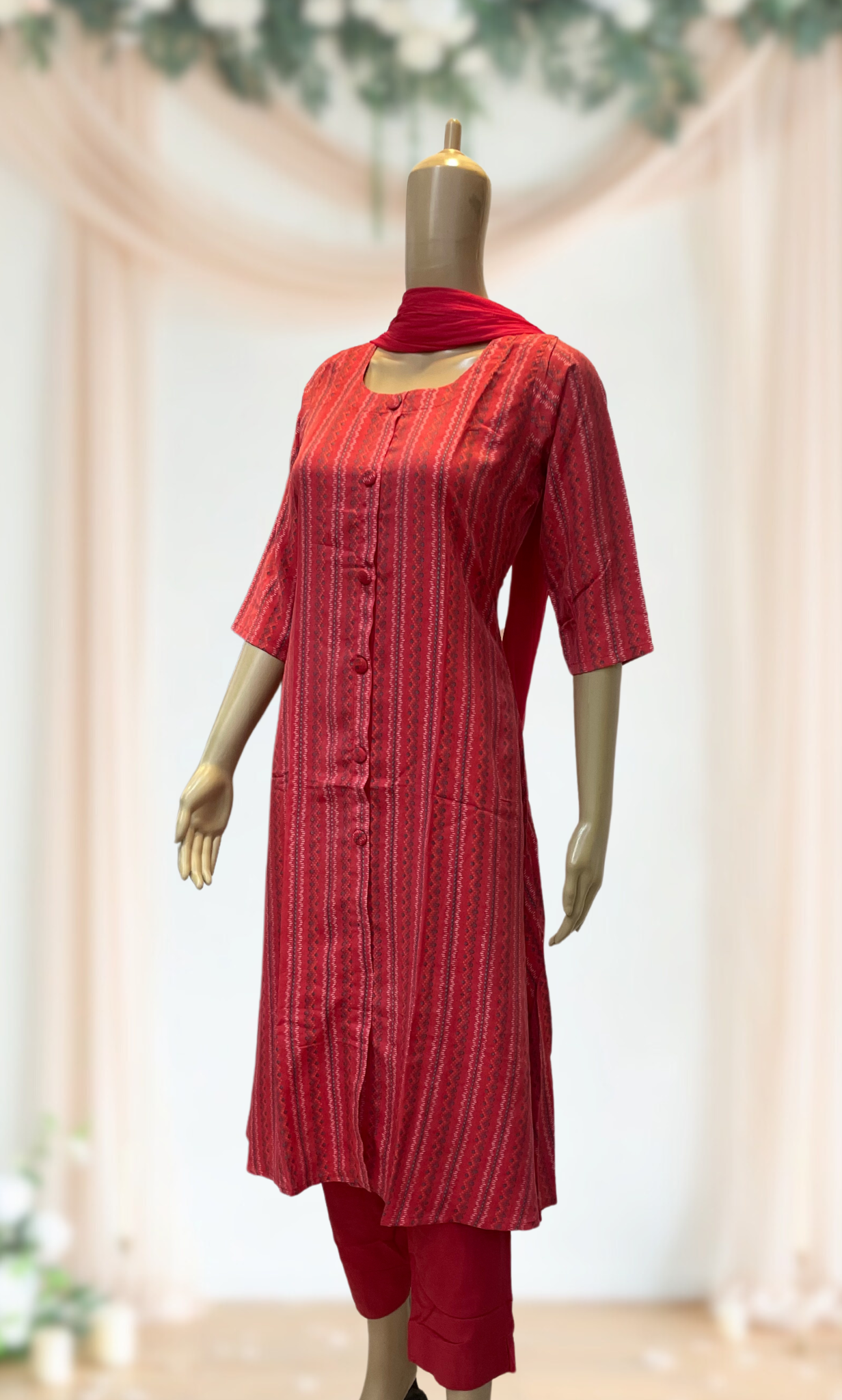 KS011 Crimson Pink Muslin Kurti Set (3pc)