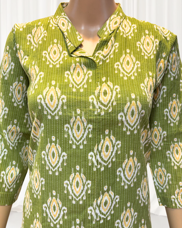 KC0016 Kantha Work Parrot Green Kurti