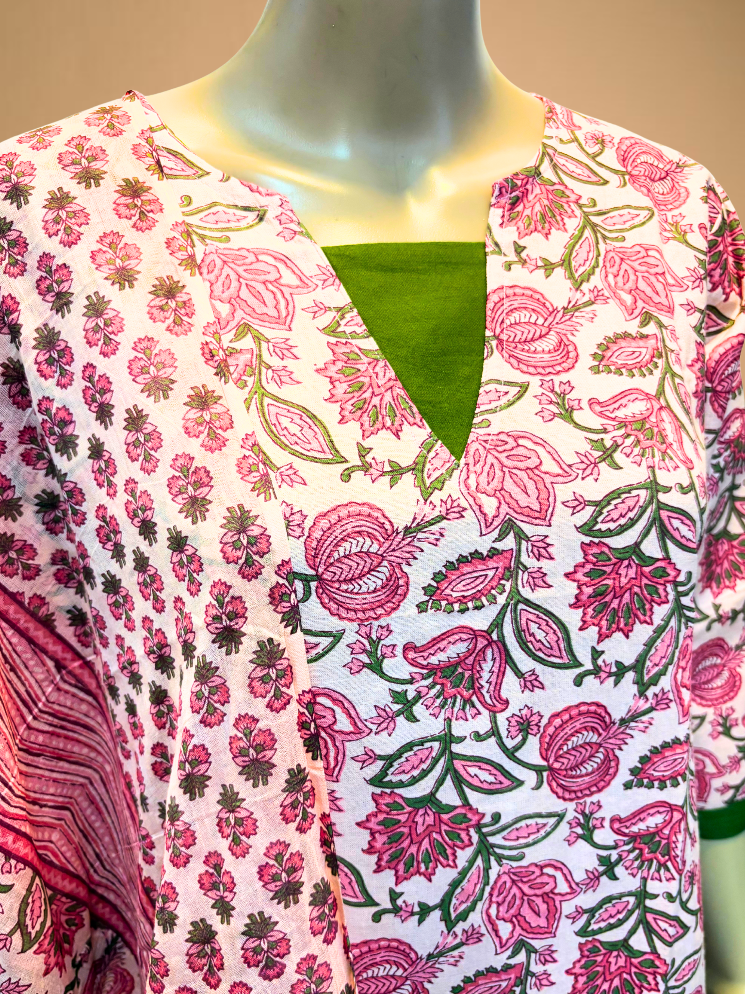 KS042 Pure Cotton Floral pink Color Kurti set (3PC)