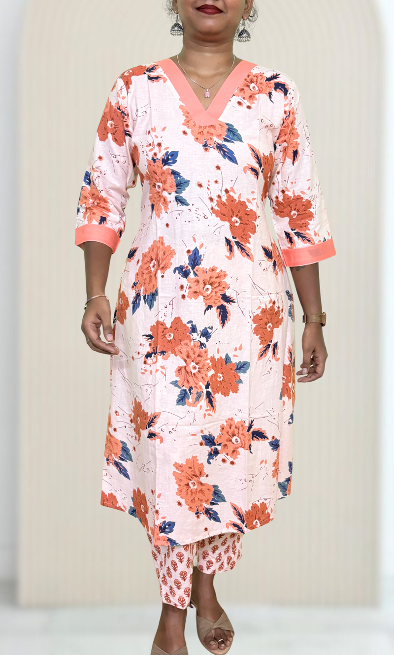 KS050 Pure cotton Aline kurti set (2 pc) (No Dupatta)