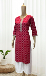 Dark Pink Printed Rayon Kurti