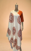 KS035 Embroidered Orange Slub Silk Kurti Set (3pc)