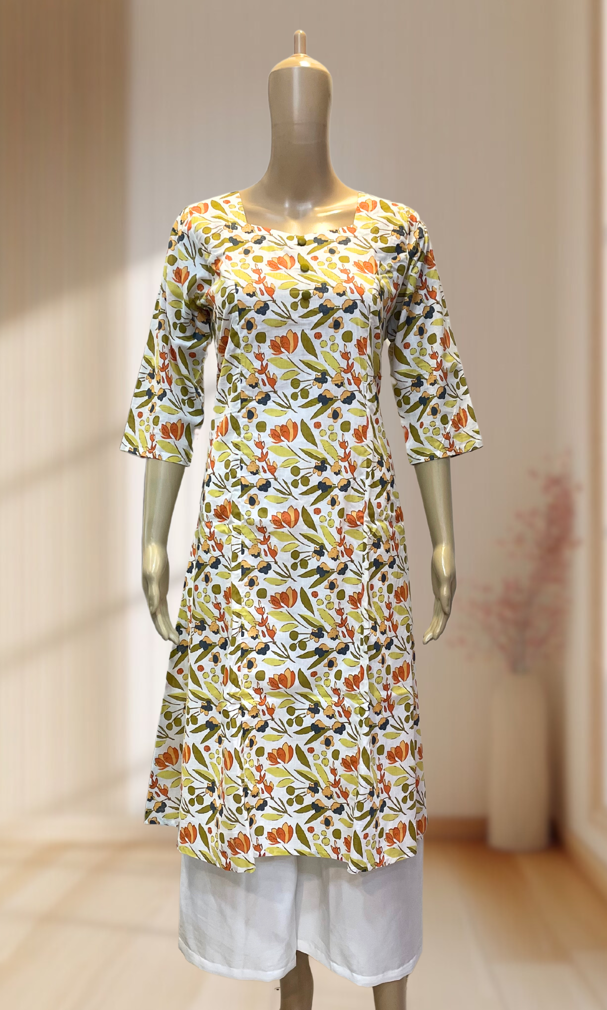 Floral Cotton Princess Cut Kurti