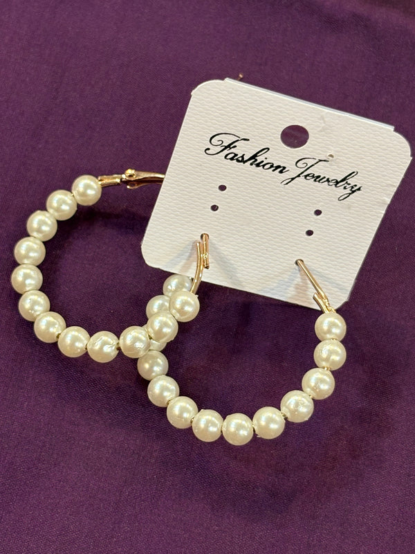AE003 Pearl Hoop Earrings