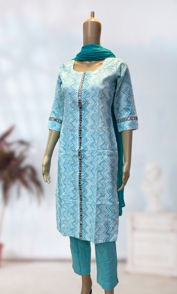 KS030 Premium Cotton Sky Blue Kurti Set (2pc) (!Dupatta not included!)