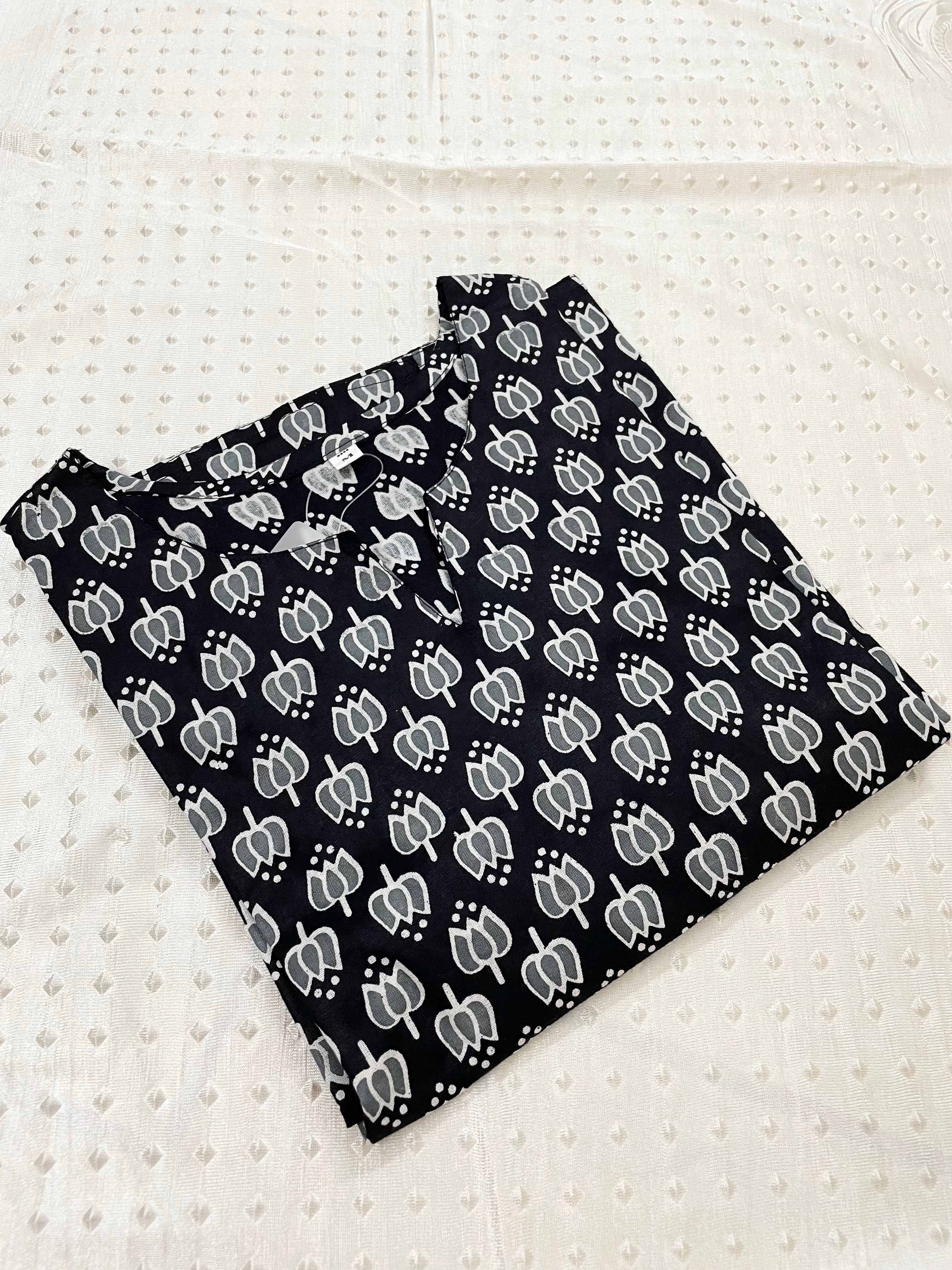 KC0012 Pure Cotton Printed Black Color Kurti