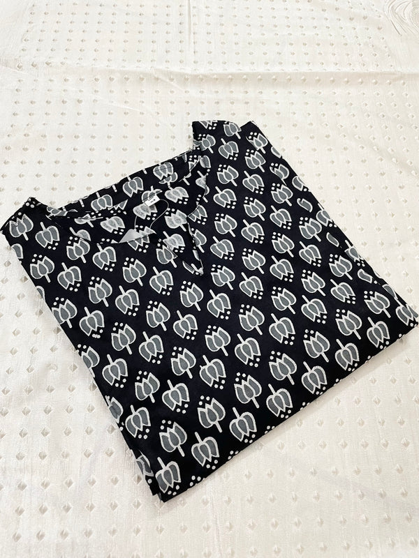 KC0012 Pure Cotton Printed Black Color Kurti