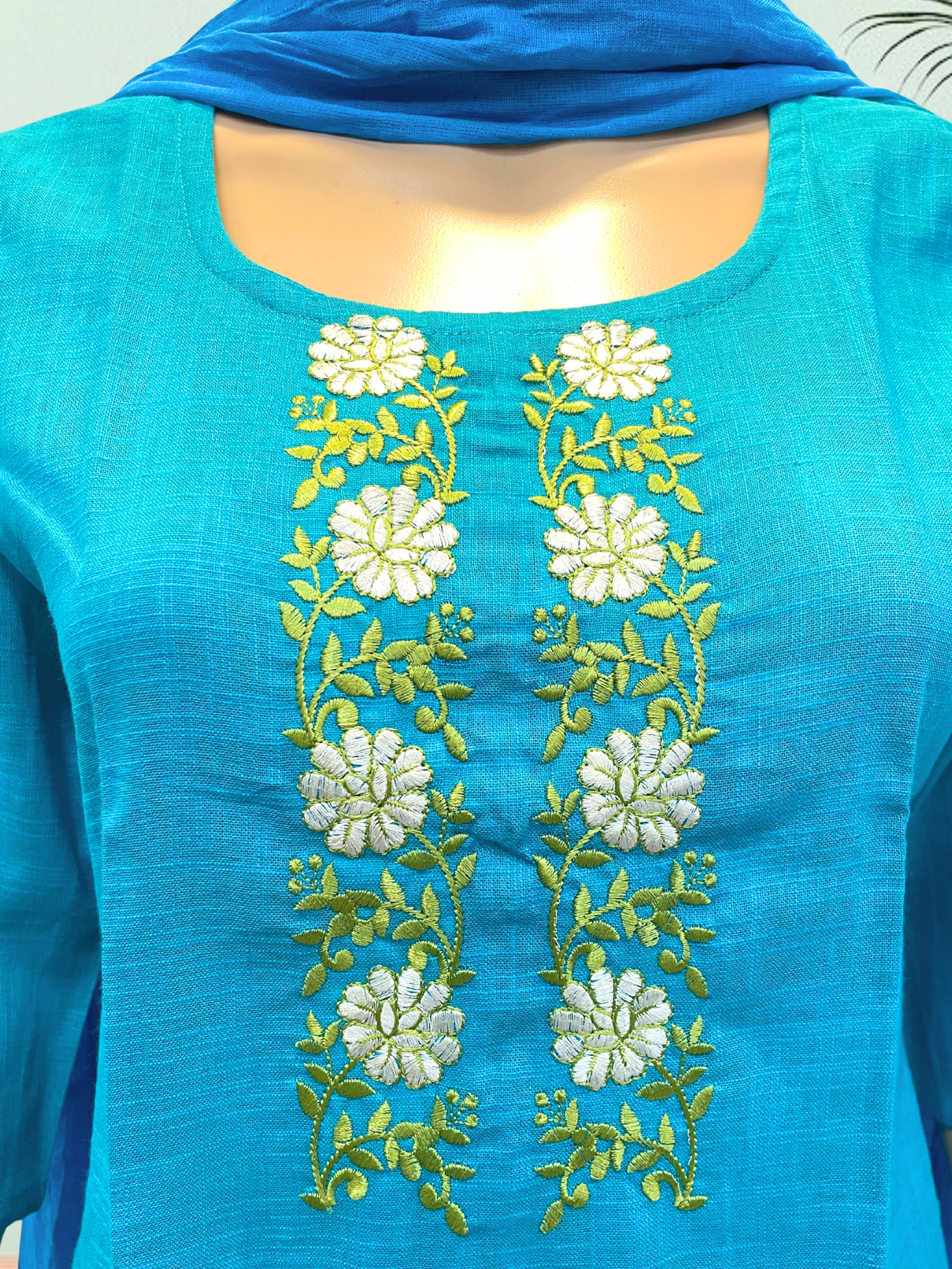 KS0056 Pure slub cotton Blue Kurti Set (3 PC)