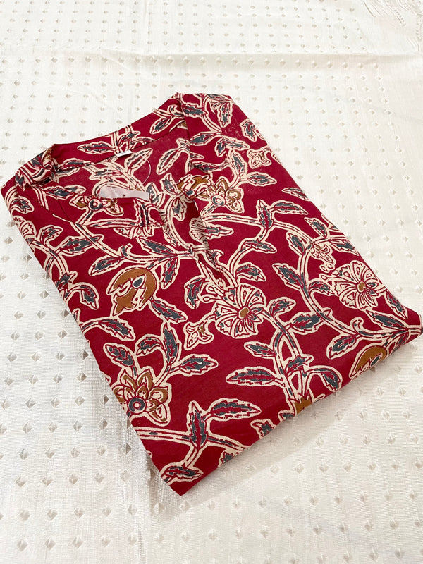 KC0010 Pure Cotton Kalamkari red Color Kurti