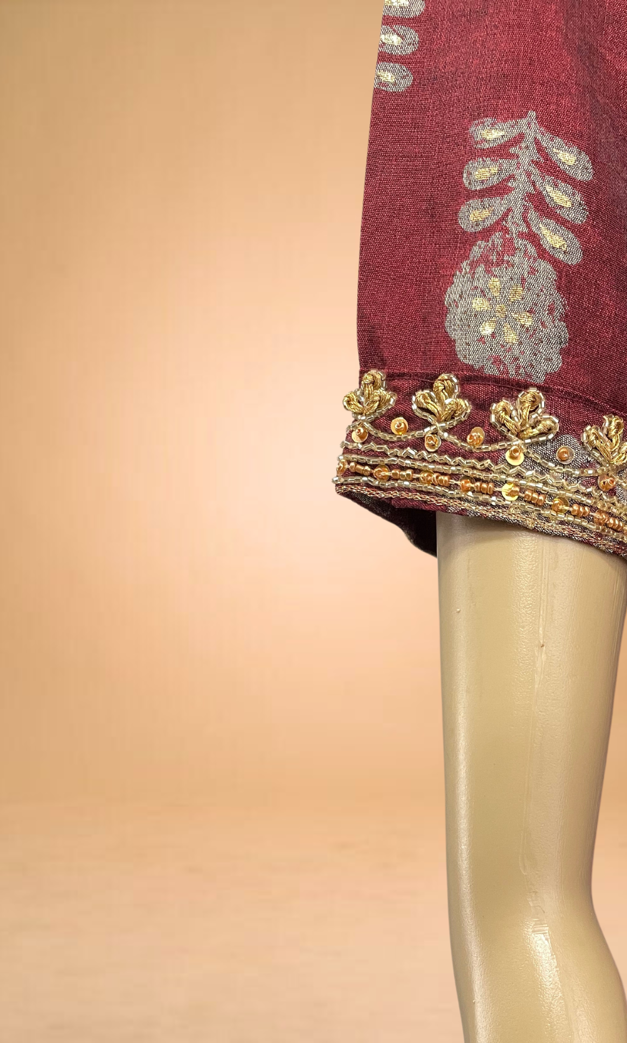 KS025 Embroidered Maroon Muslin Kurti Set (3pc)