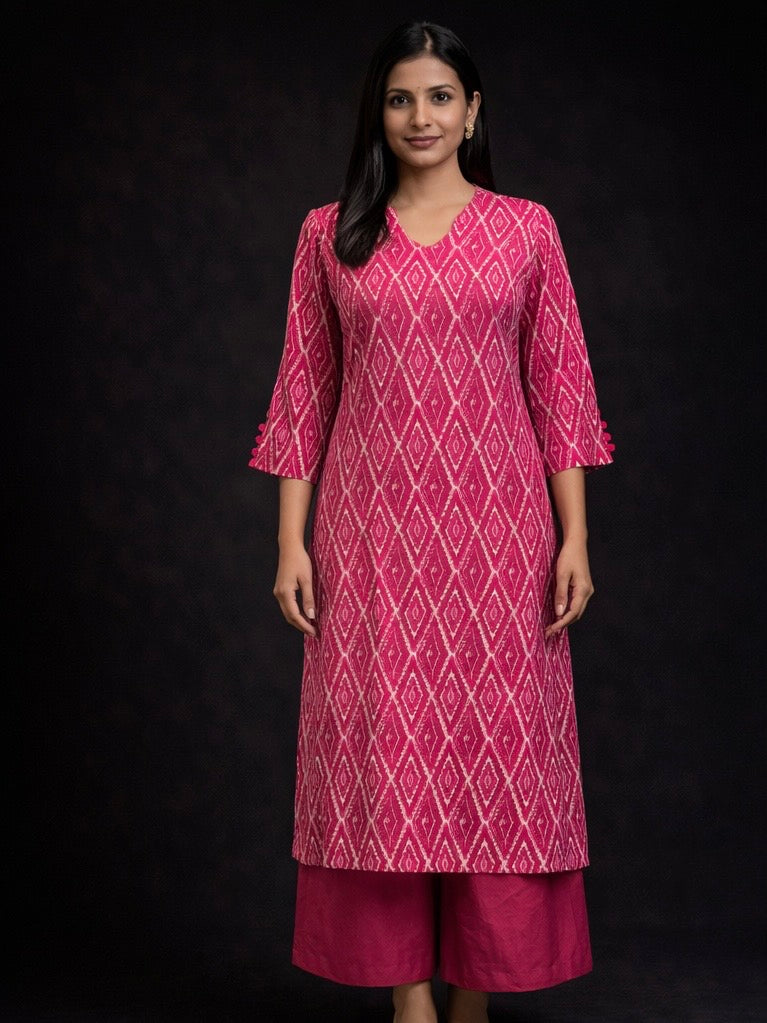 KC0084 Pure cotton Pink collared kurti