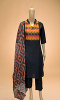 KS036 Black Slub Silk Kurti Set (3pc)