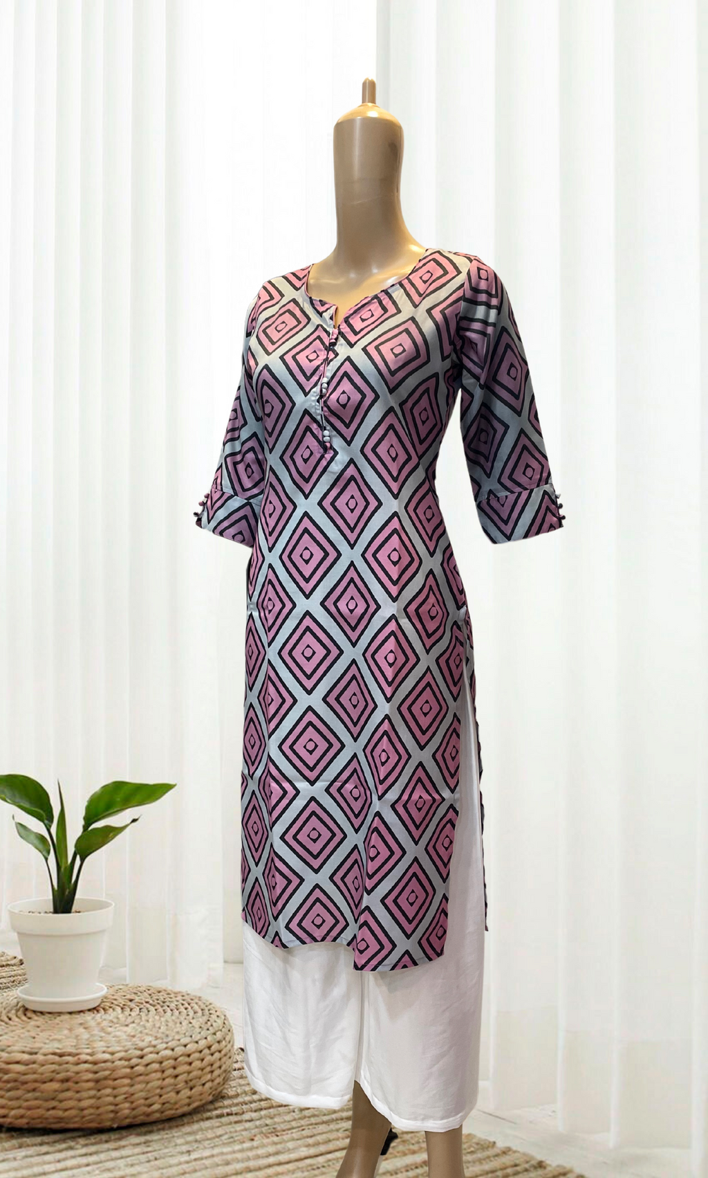 KC0027 Pink & Grey Digital Printed Kurti