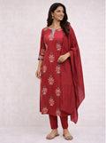 KS0053 Pure cotton Red colour Kurti Set (3 PC)