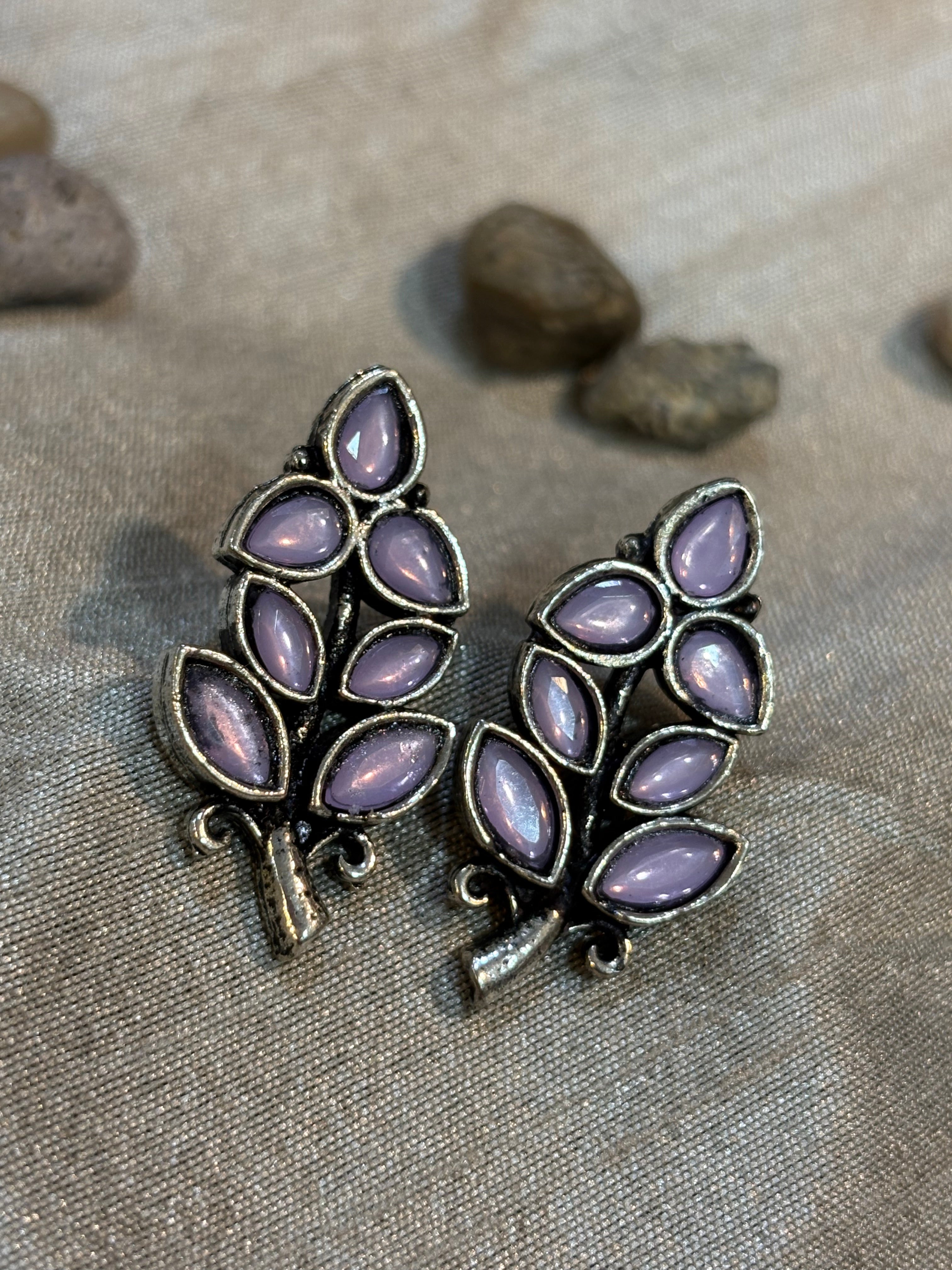 AE014 Silver Finish Oxidised Earrings