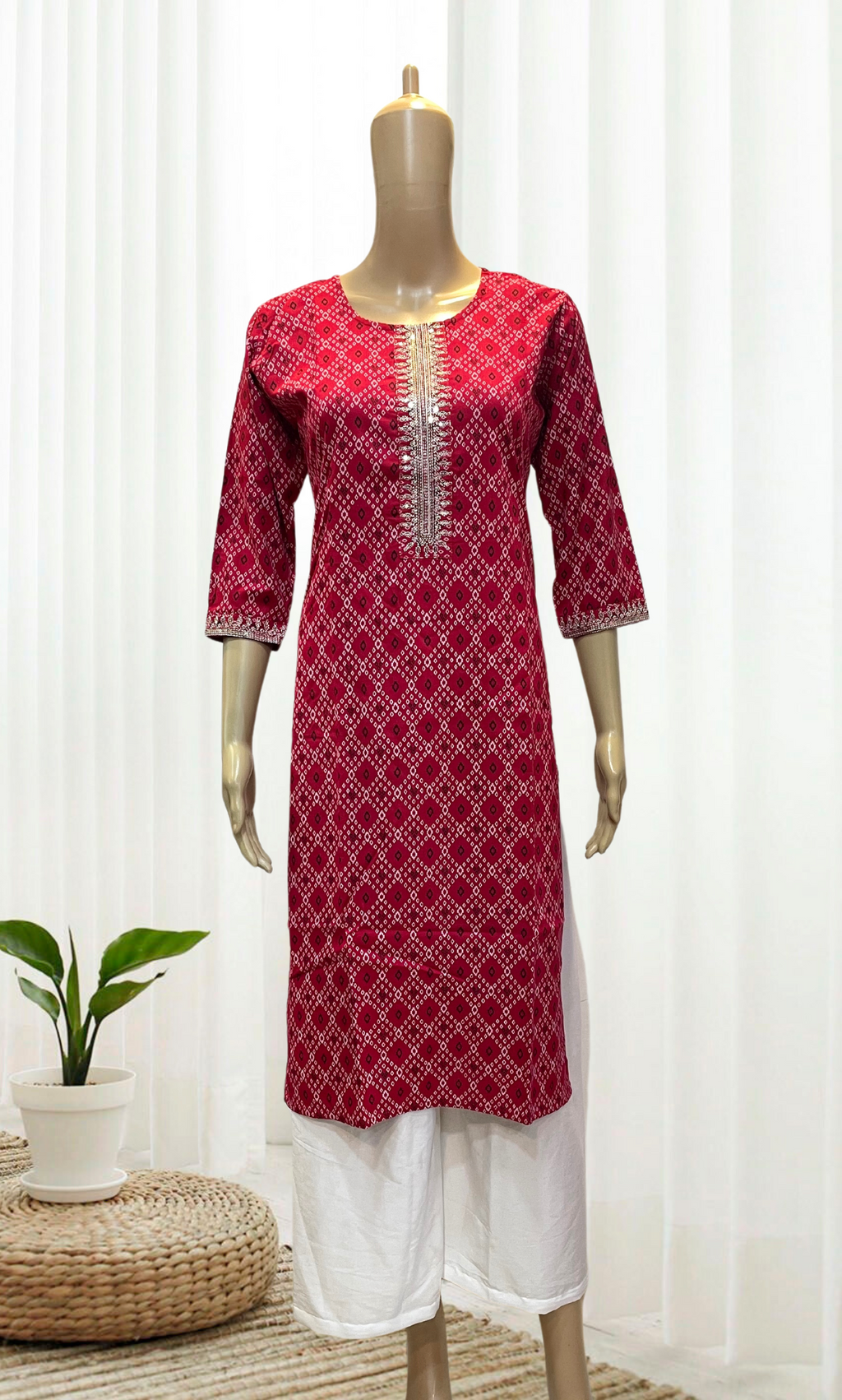 Dark Pink Printed Rayon Kurti