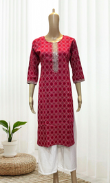 Dark Pink Printed Rayon Kurti
