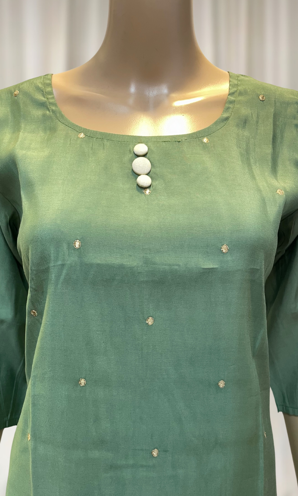 KC0030 Green Roman Silk Embroidered Kurti