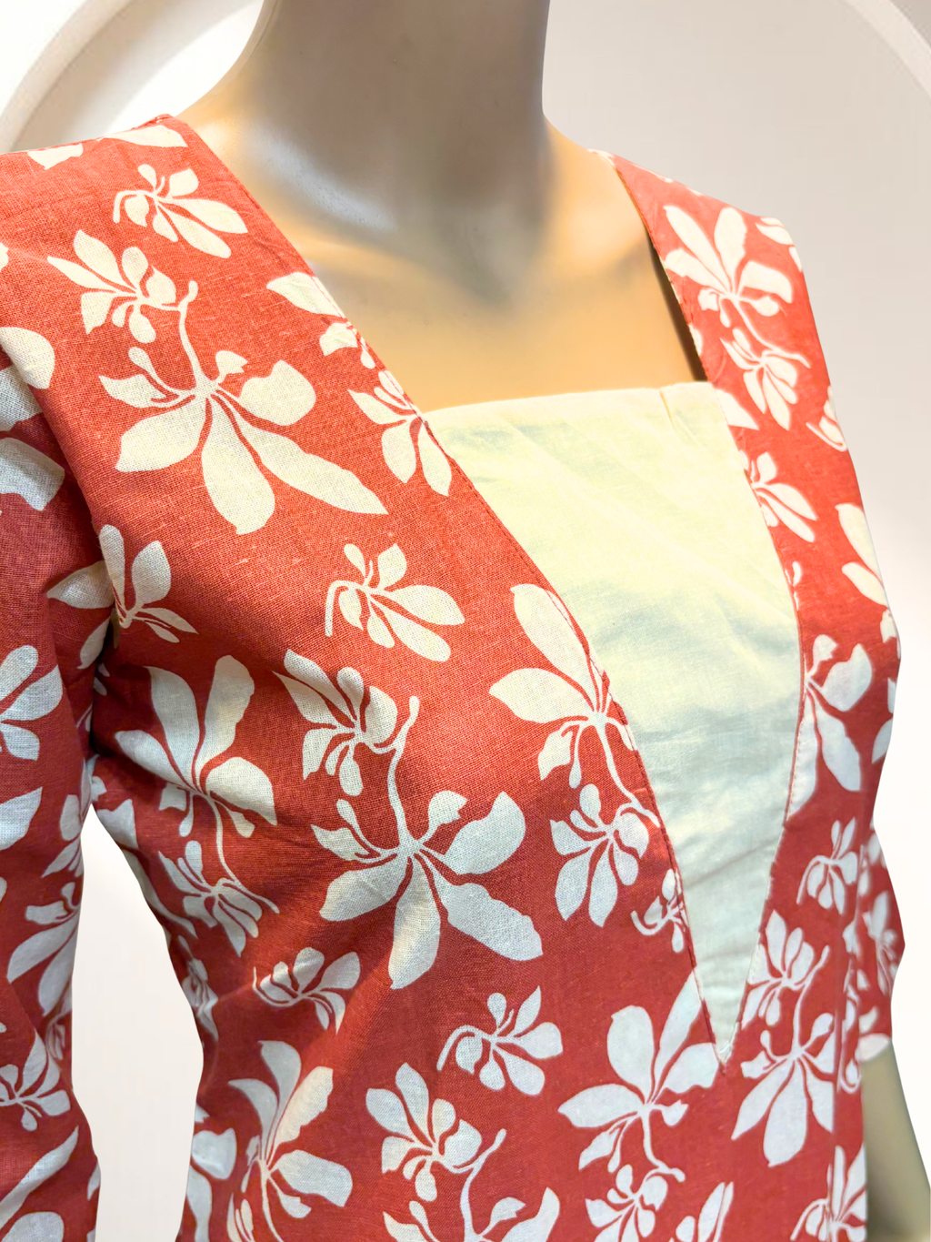 KCA011 Pure Cotton orange floral printed Aline kurti