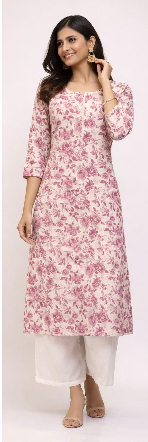 KC0038 Pure Cotton Baby pink floral kurti