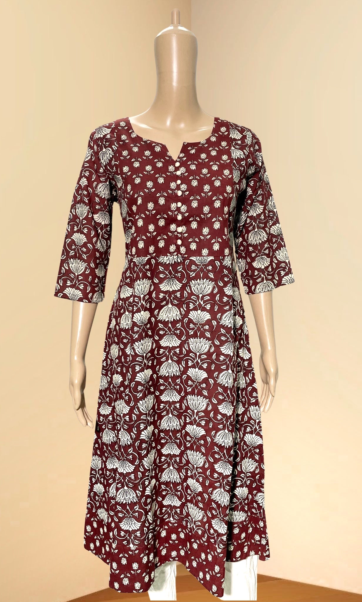 KCA003 Handblock Printed A-Line Anarkali Kurti