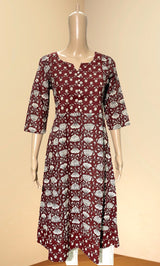 Handblock Printed A-Line Anarkali Kurti