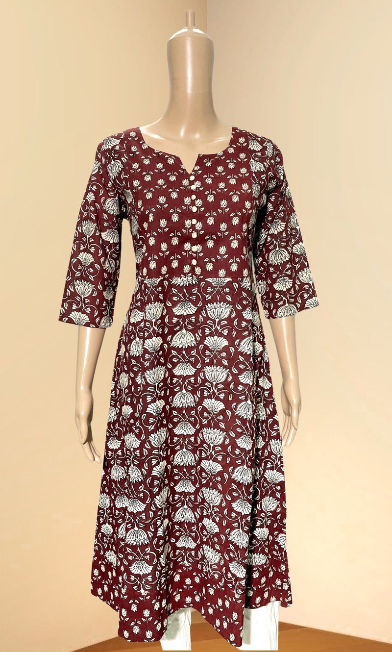 Handblock Printed A-Line Anarkali Kurti