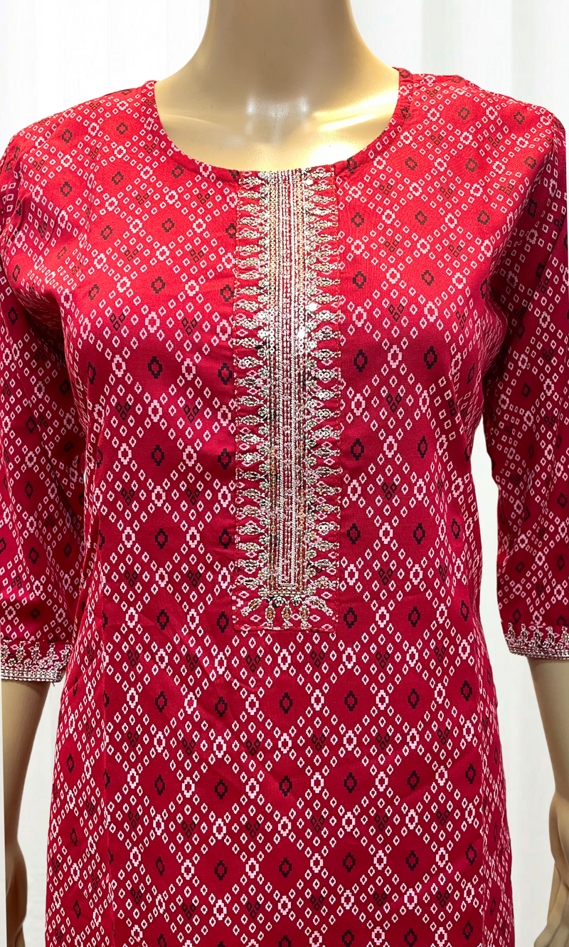 Dark Pink Printed Rayon Kurti