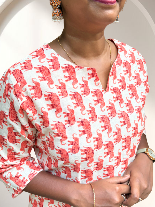 KC0013 Pure Cotton Elephant motif Printed Kurti