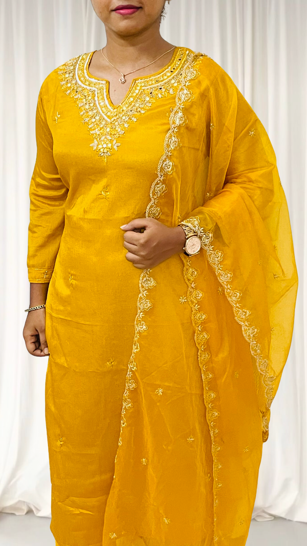 KS0010 Pure Textured Chiffon Kurti Set (3pc)