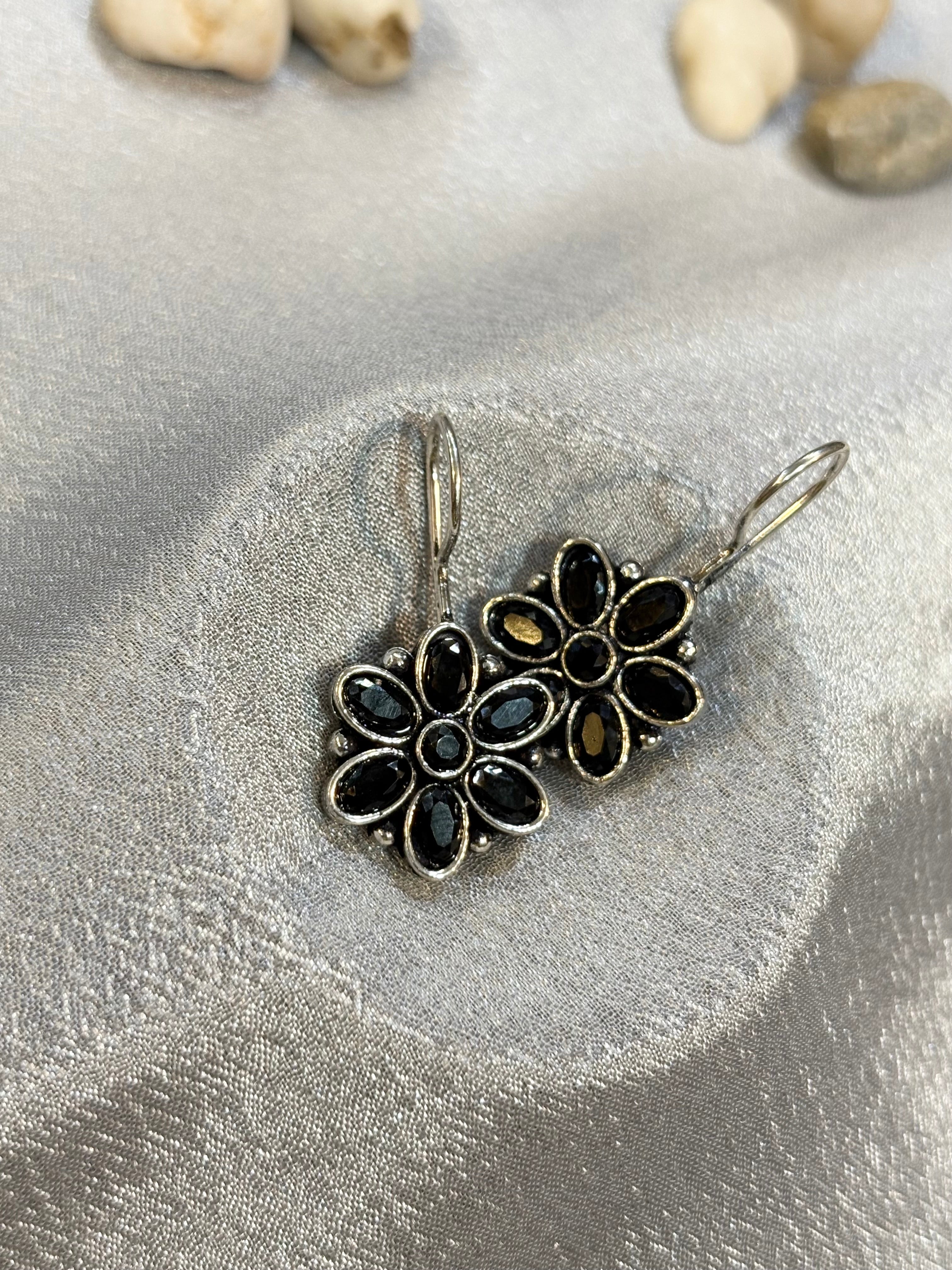 AE016 Silver Finish Oxidised Earrings