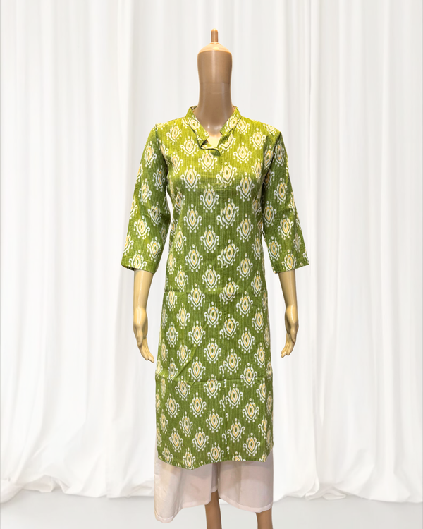 KC0016 Kantha Work Parrot Green Kurti
