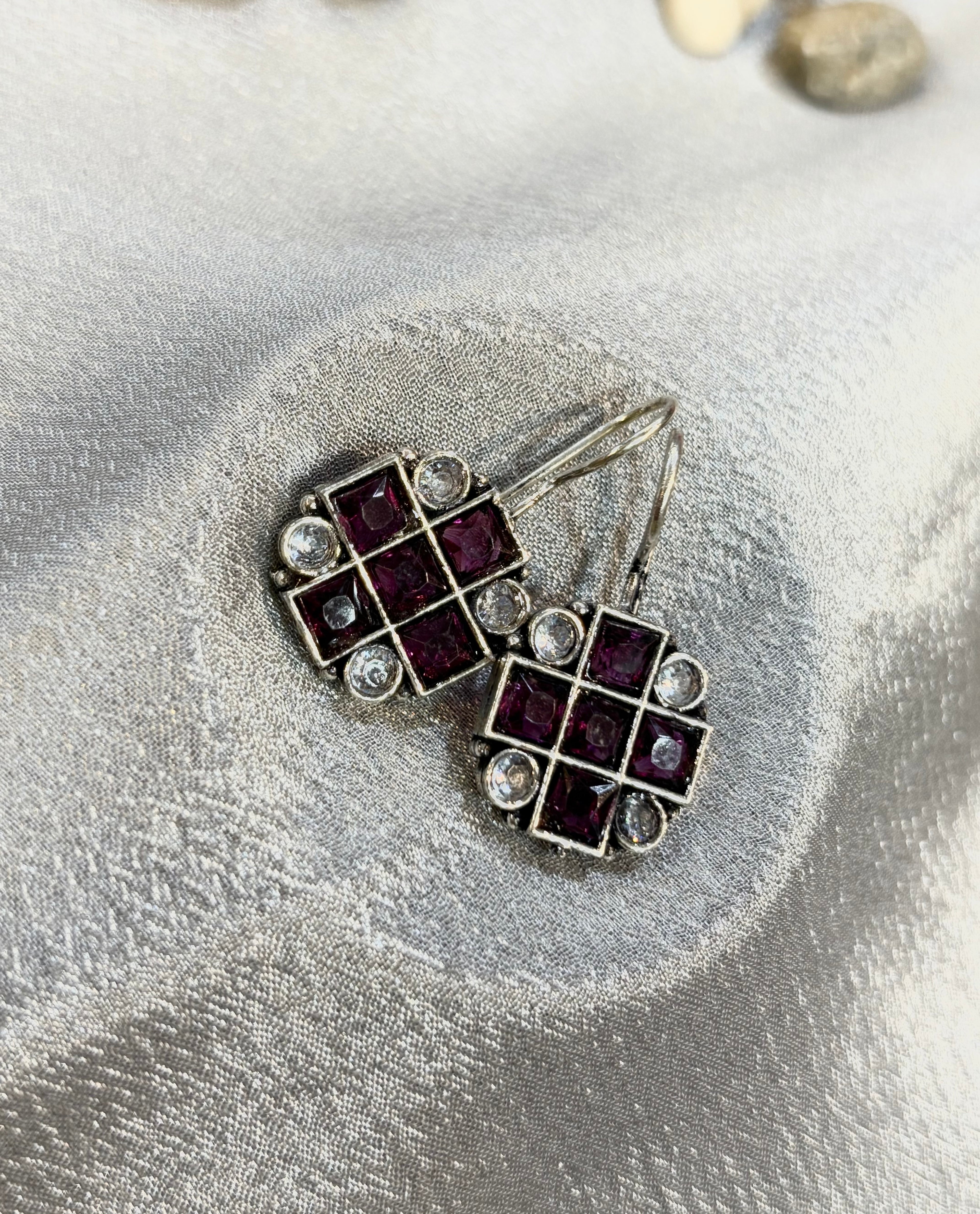 AE015 Silver Finish Oxidised Earrings