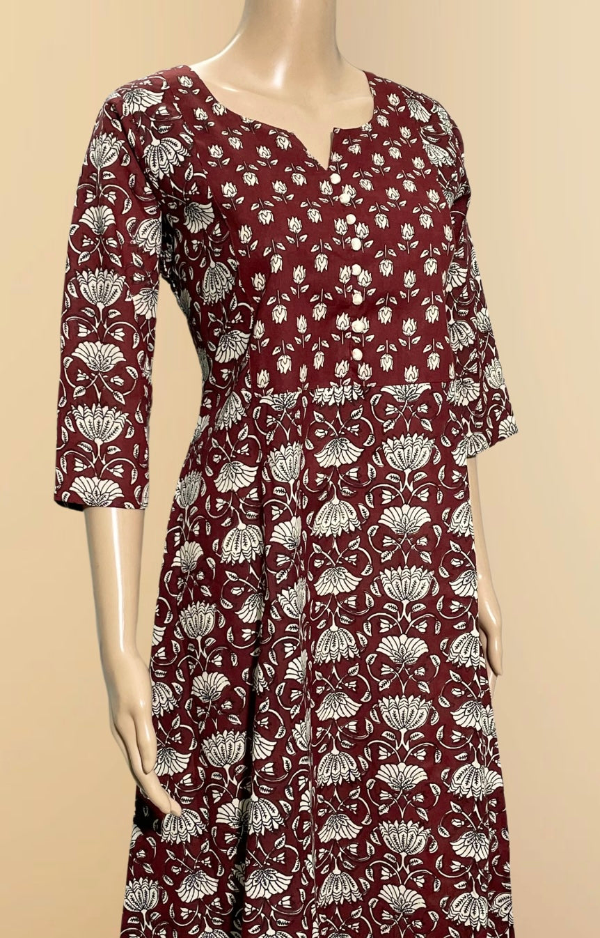 KCA003 Handblock Printed A-Line Anarkali Kurti