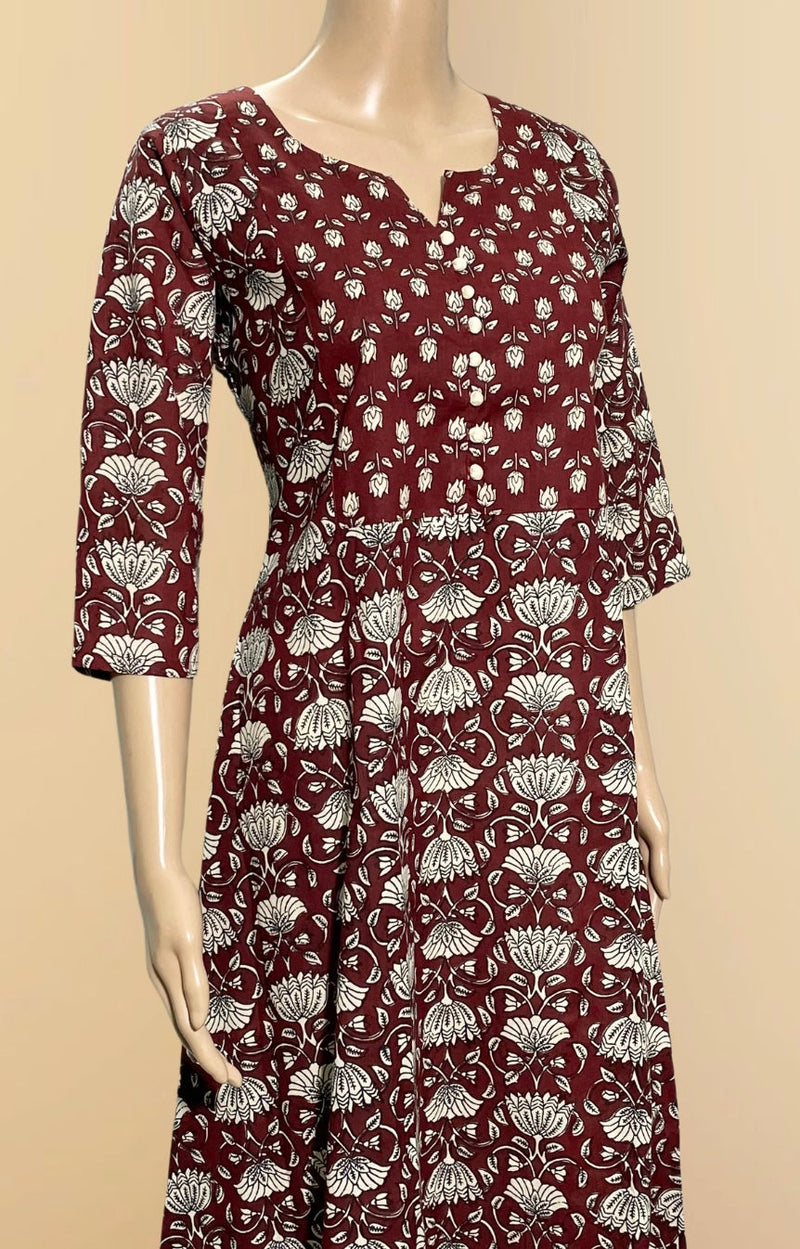 Handblock Printed A-Line Anarkali Kurti