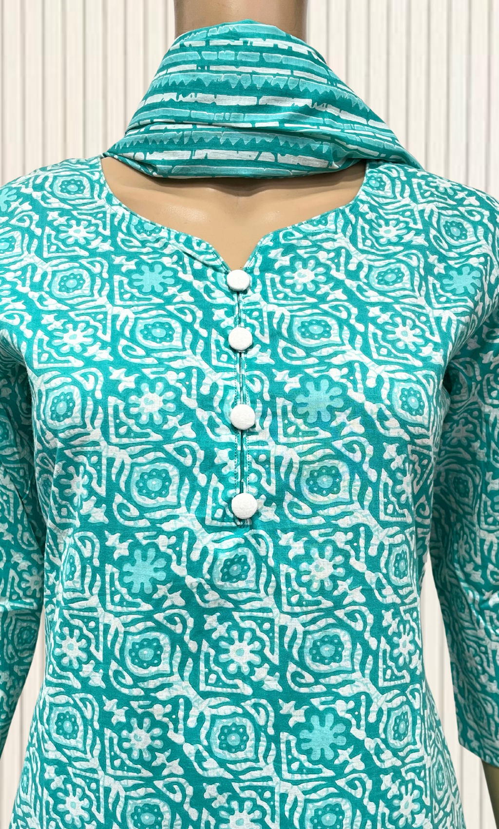 KS022 Turquoise Cotton Kurti Palazzo Set (2pc)
