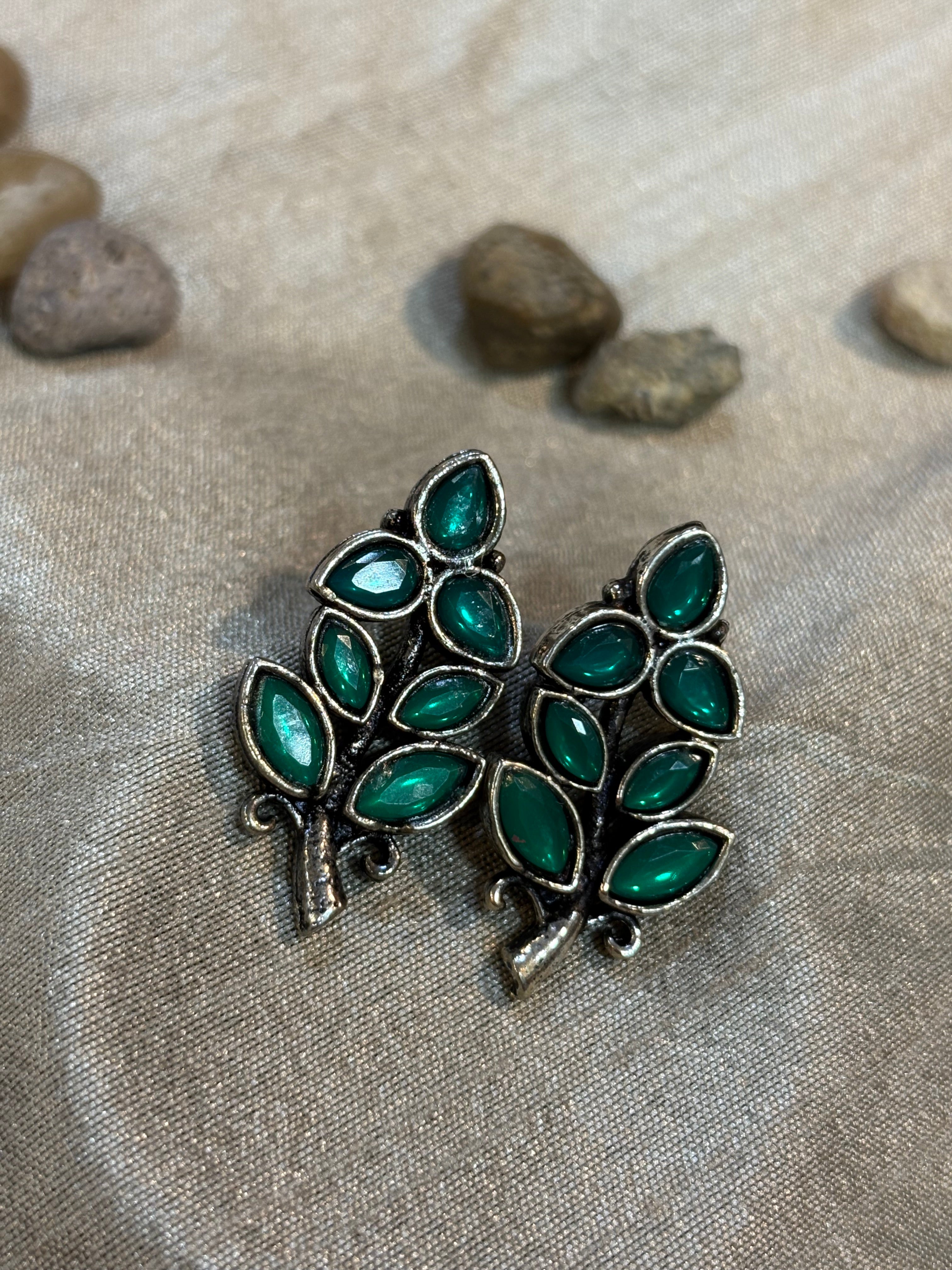 AE014 Silver Finish Oxidised Earrings