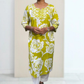 KC006 Pure cotton Floral Mehendhi Green Color Kurti