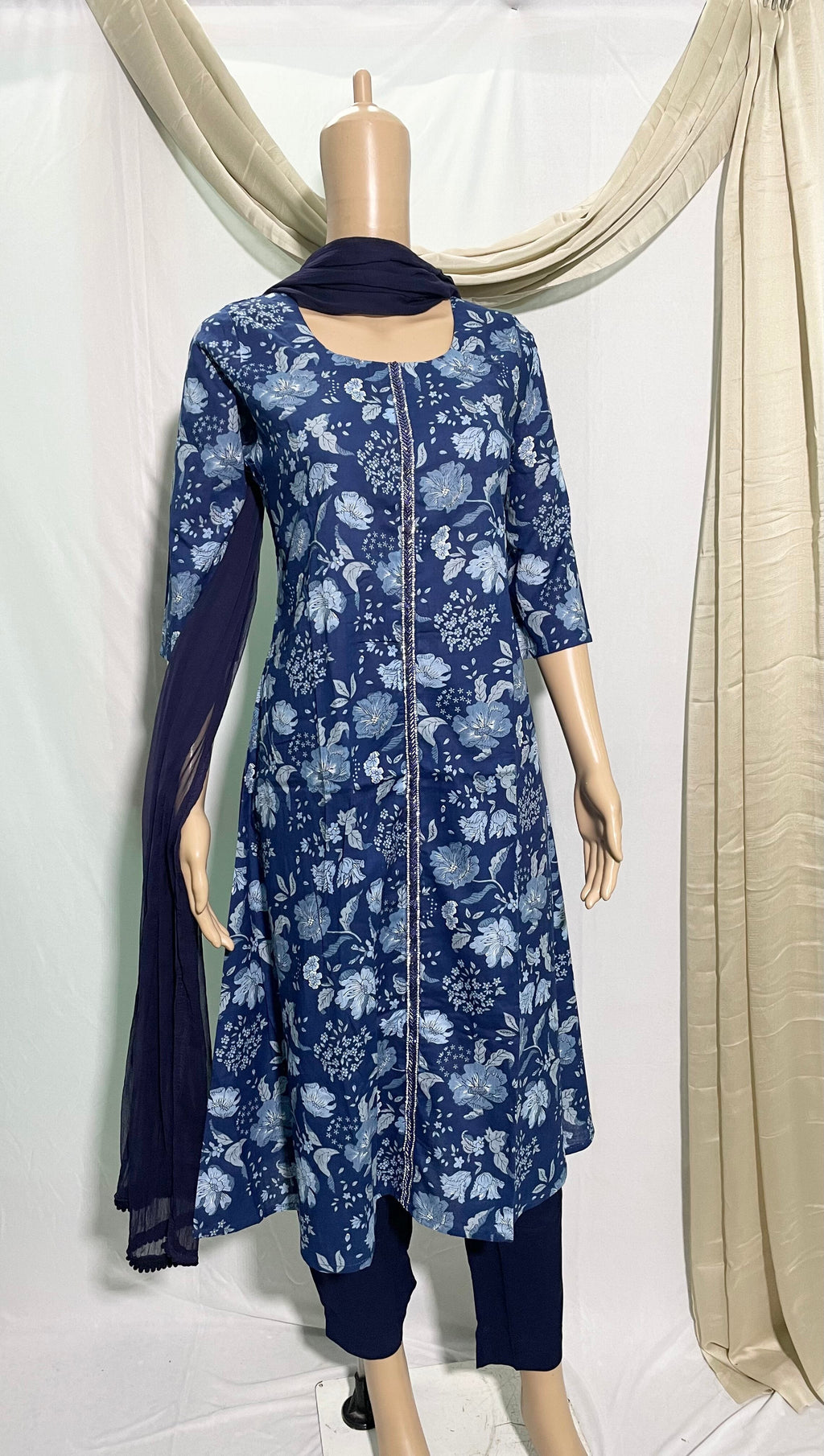 KS040 Indigo Print Kurti Set ( 3 Pc)