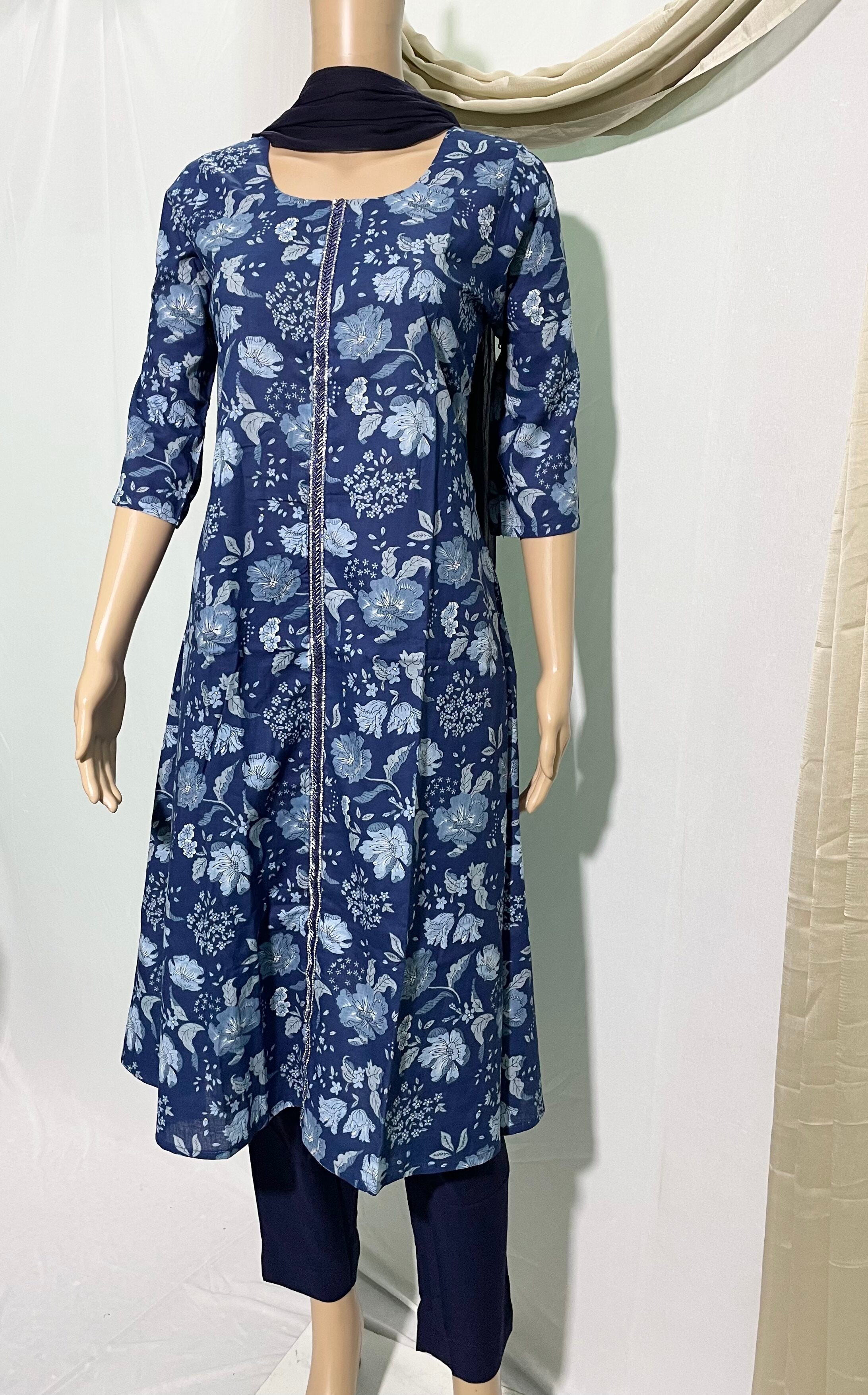 KS040 Indigo Print Kurti Set ( 3 Pc)