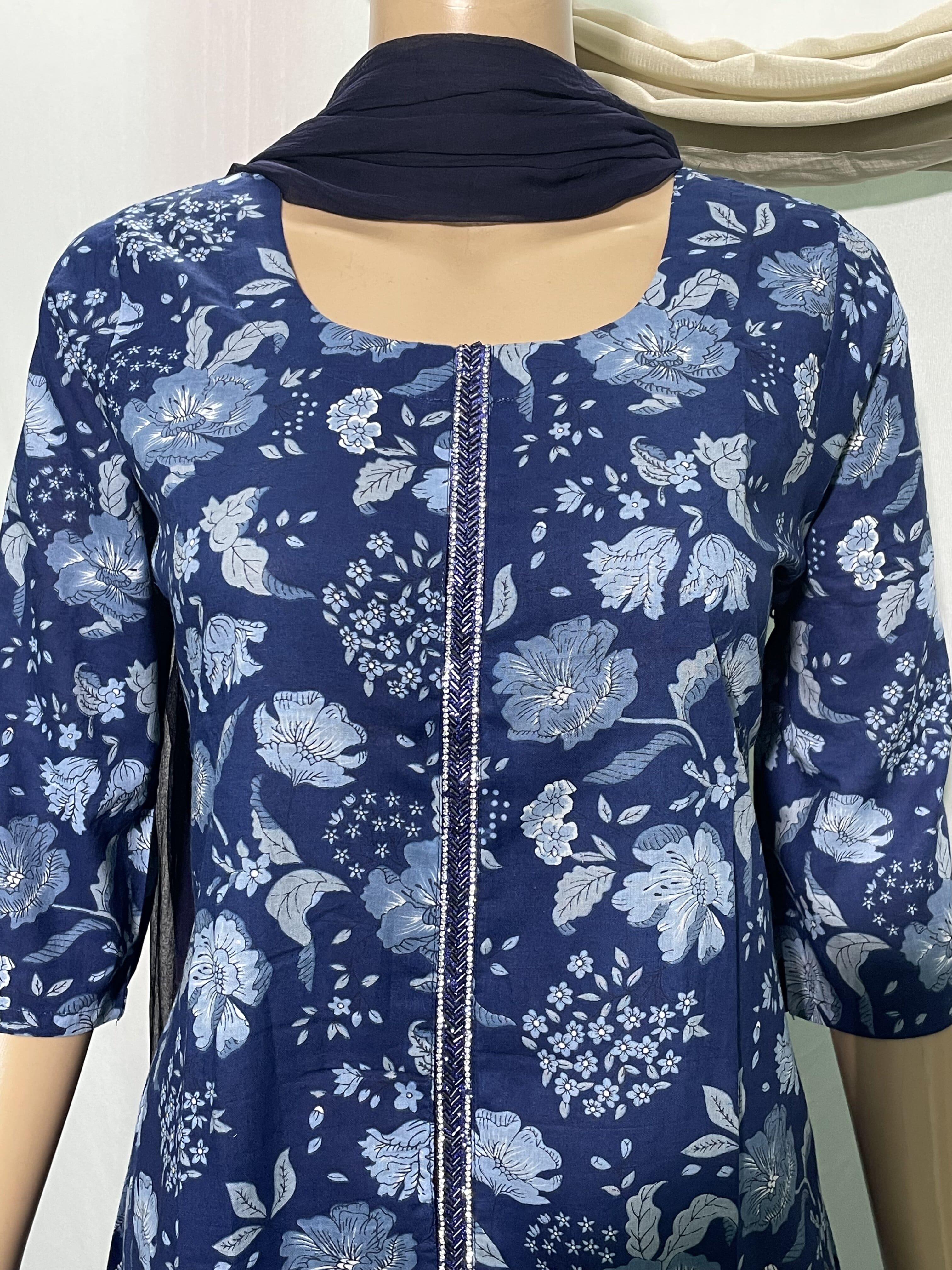 KS040 Indigo Print Kurti Set ( 3 Pc)